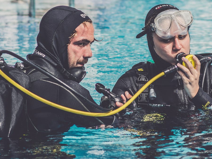 Scuba diving course PADI Open Water instructor pool Playa Blanca Lanzarote